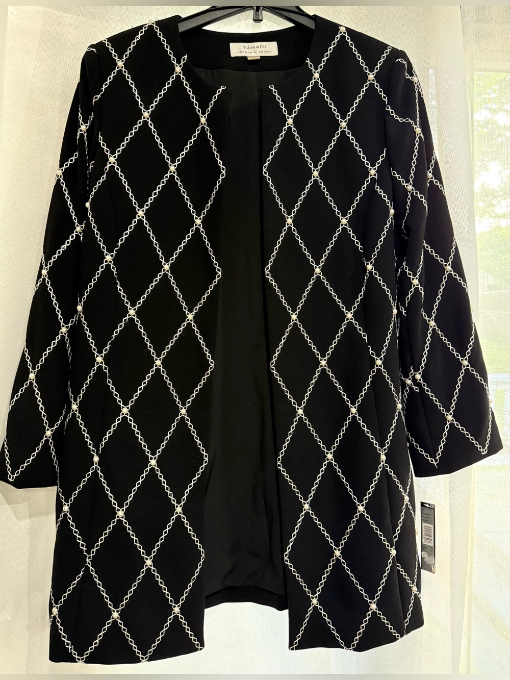 NWT Tahari Arthur S Levine Pearl Embroidered Topper Jacket Blazer Black Sz 16